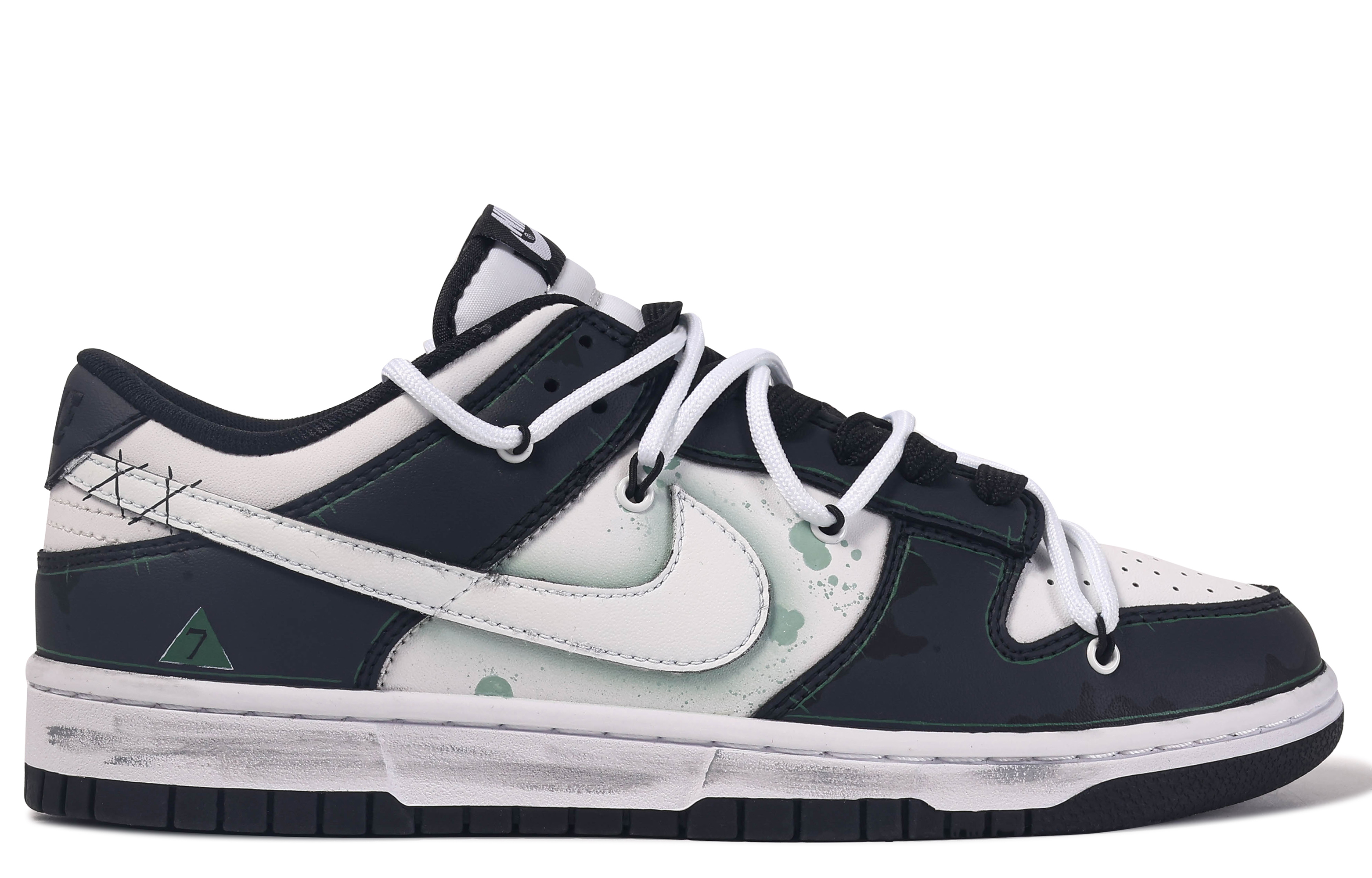 Order 【訂製球鞋】 Nike Dunk Low 達文西訂製 安全出口 簡約 百搭 做舊 皮標 立體 潑墨 雙鞋帶 舒適 低筒 板鞋 女款 黑白綠