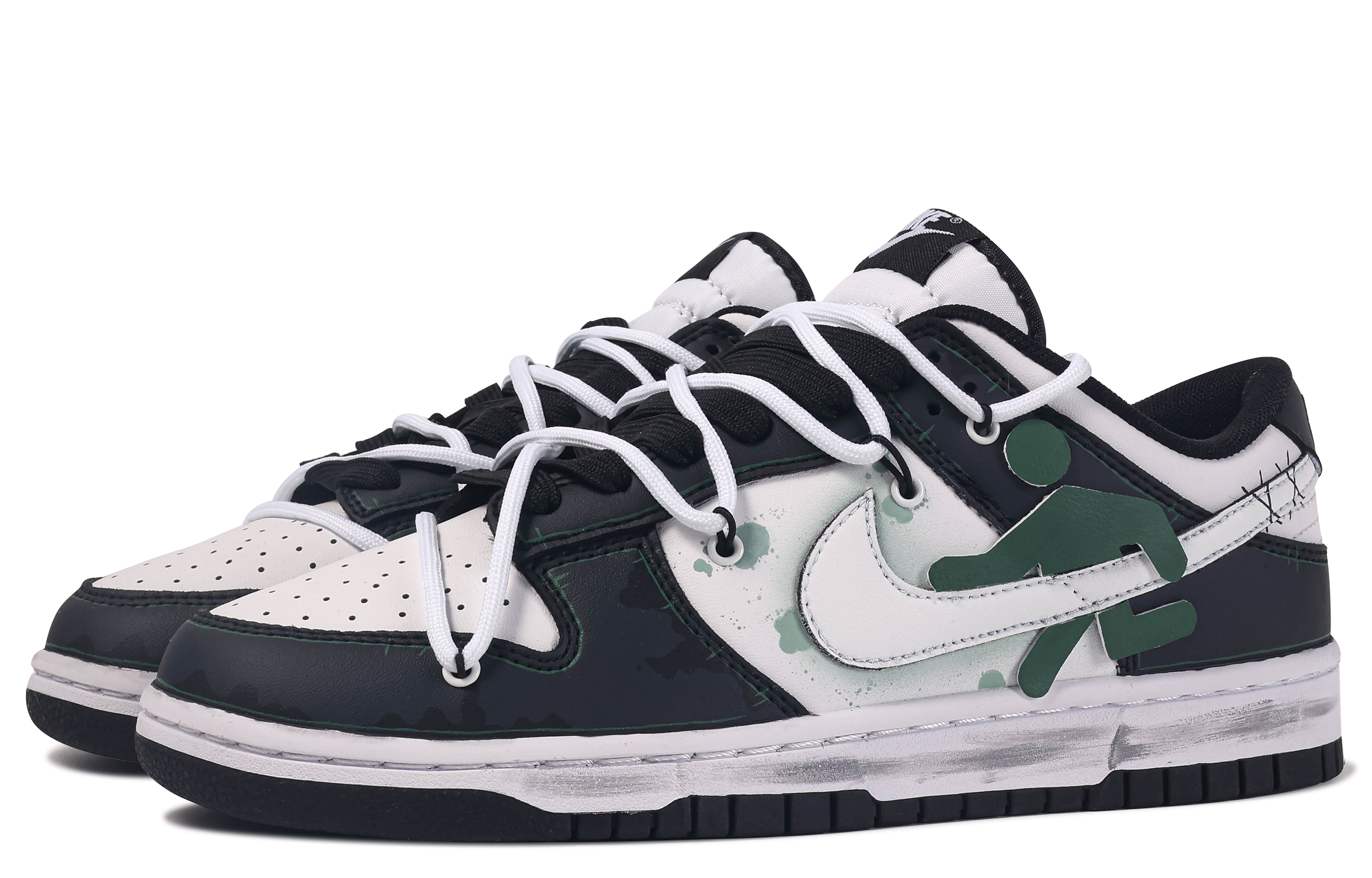 Lookbook 【訂製球鞋】 Nike Dunk Low 達文西訂製 安全出口 簡約 百搭 做舊 皮標 立體 潑墨 雙鞋帶 舒適 低筒 板鞋 女款 黑白綠