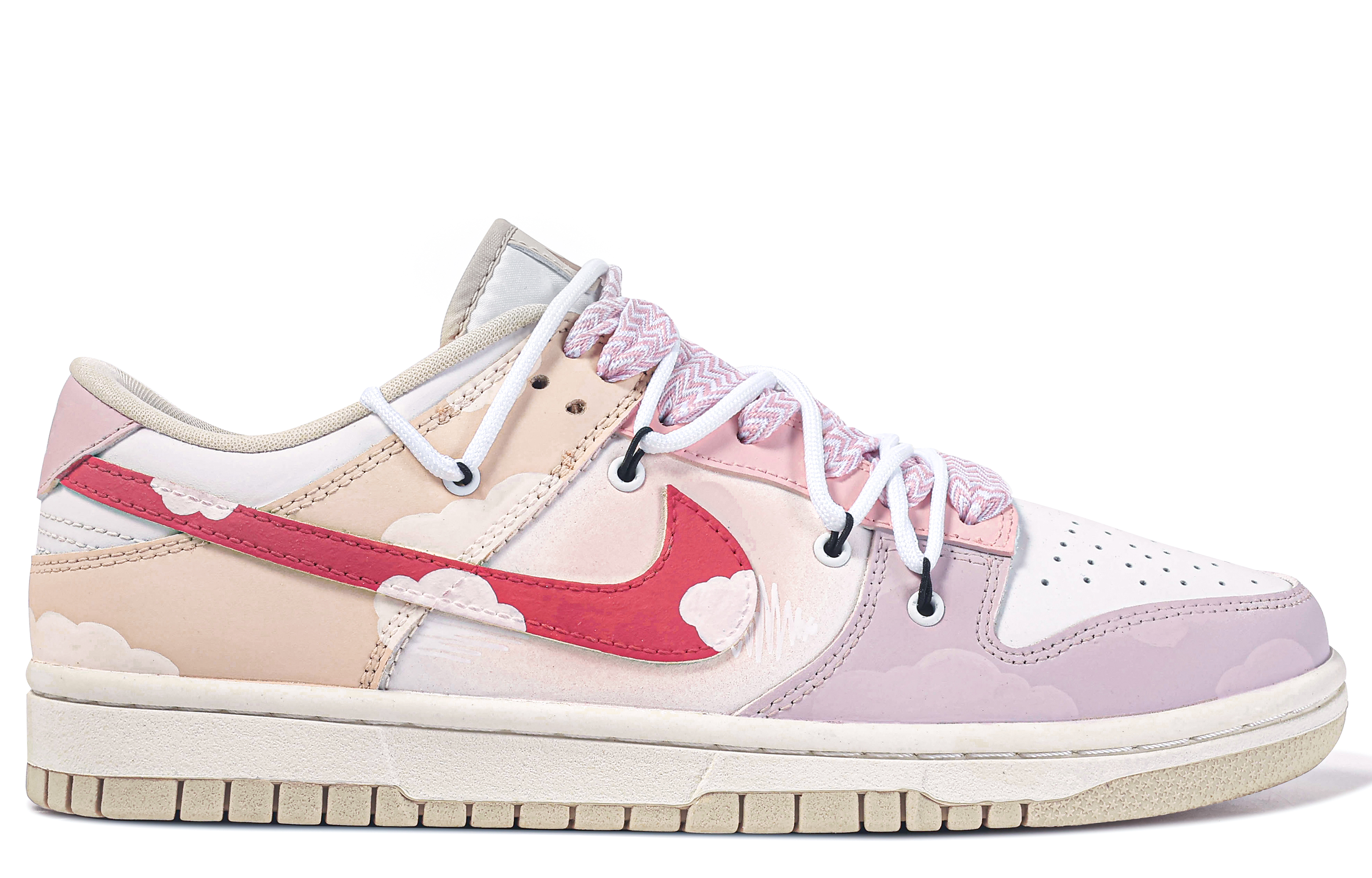 Lookbook (W) [Sneakers Khusus] Nike Custom x Dunk Low 'Da Vinci Cloud Bandage Gradasi Pink-Putih' DX5930-001(TeamM-女款云朵OK绷)