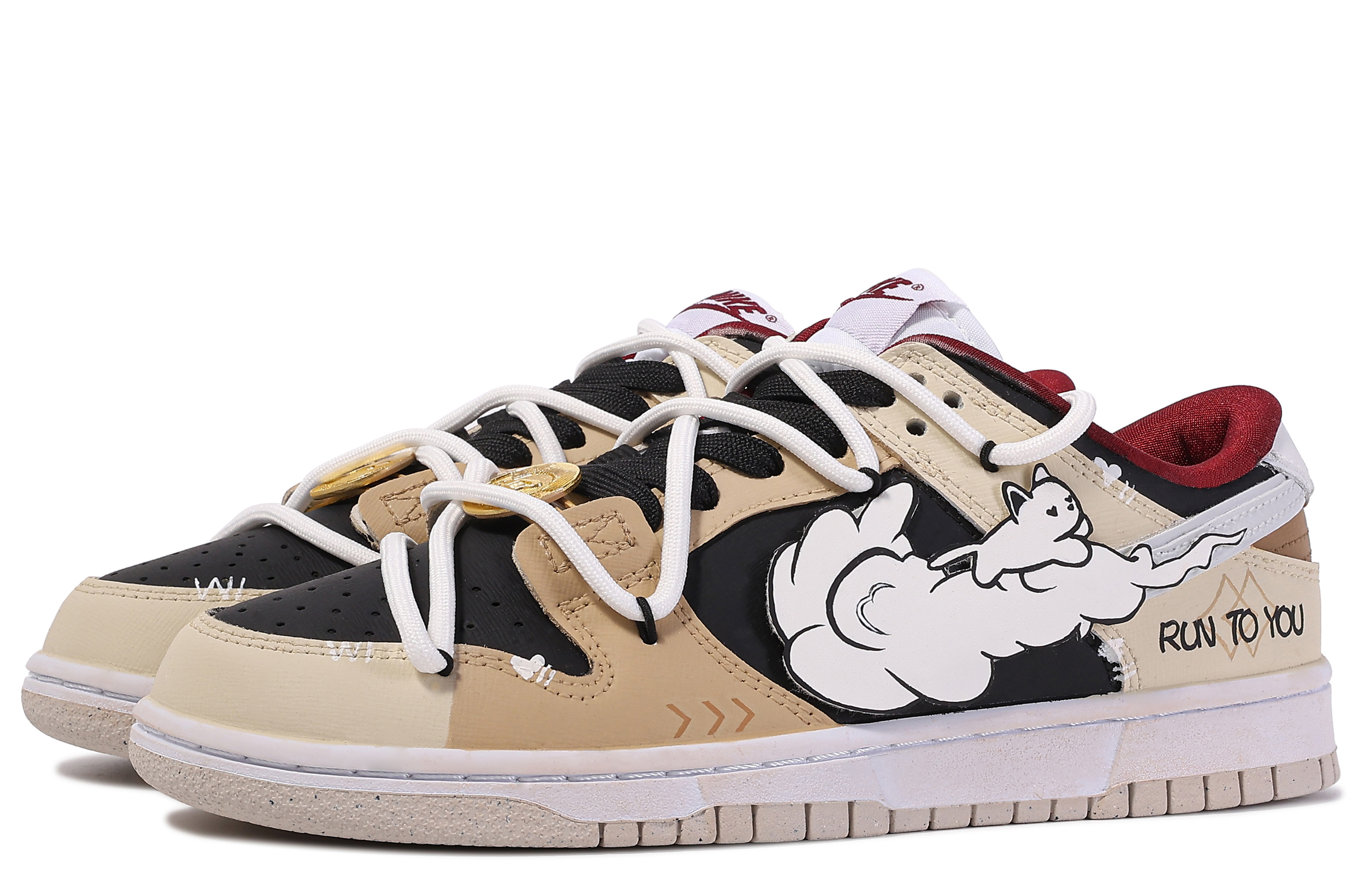 Shop 【訂製球鞋】Nike Dunk Low 達文西訂製 加菲貓 塗鴉 簡約 搭配舒適 低筒 板鞋 女款 米棕色