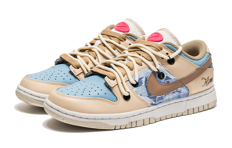 Lookbook 【訂製球鞋】 Nike Dunk Low 野鶴製造 摩卡牛仔 解構雙鞋帶 貼布 塗鴉 低筒 板鞋 女款 摩卡色