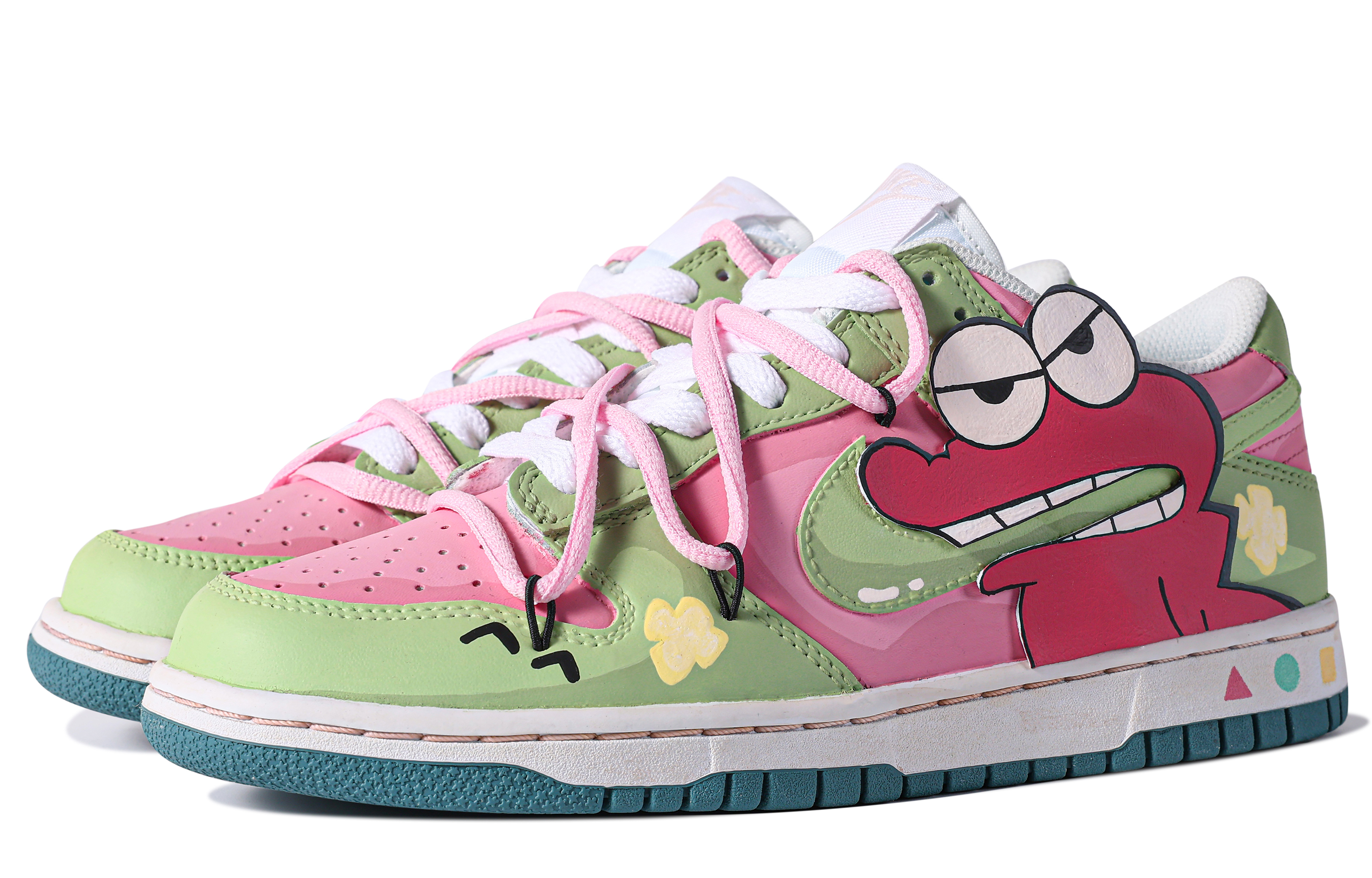 Lookbook 【定製球鞋】 Nike Dunk Low 達文西定製 鱷魚餅乾 特殊鞋盒 3D 可愛動物 原創 設計感 時尚 雙鞋帶 舒適 低筒 板鞋 女款 粉綠