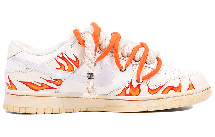 Order 【定制球鞋】 Nike Dunk Low 銀色地獄火焰 火焰 麻繩 噴繪 VIBE風 縫紉 低幫 板鞋 女款 白橙