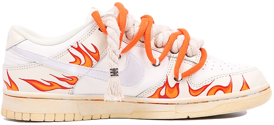 【定制球鞋】 Nike Dunk Low 銀色地獄火焰 火焰 麻繩 噴繪 VIBE風 縫紉 低幫 板鞋 女款 白橙 Order 【定制球鞋】 Nike Dunk Low 銀色地獄火焰 火焰 麻繩 噴繪 VIBE風 縫紉 低幫 板鞋 女款 白橙