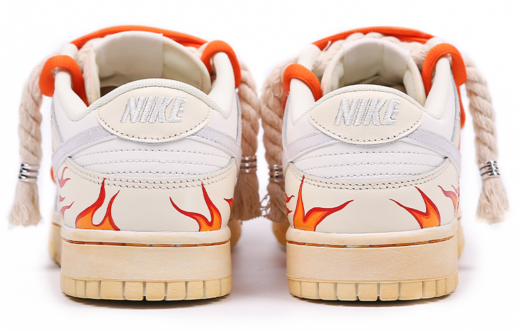 Shop 【定制球鞋】 Nike Dunk Low 銀色地獄火焰 火焰 麻繩 噴繪 VIBE風 縫紉 低幫 板鞋 女款 白橙