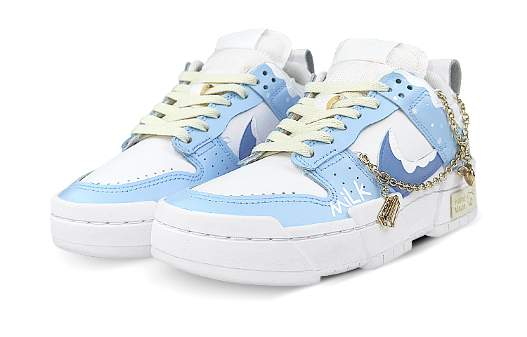 Lookbook 【定製球鞋】Nike Dunk Disrupt擾動 奶油藍 流淌 牛奶 解構 貼布 鏈條 低幫 板鞋 女款 白藍