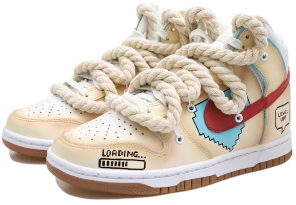 【定制球鞋】Nike Dunk High 麻繩 遊戲 通關愛心 高幫 板鞋 女款 卡其藍紅棕 Lookbook 【定制球鞋】Nike Dunk High 麻繩 遊戲 通關愛心 高幫 板鞋 女款 卡其藍紅棕
