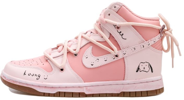 custom-shoes-women-nike-dunk-high-pink-smiley-dog-gradient