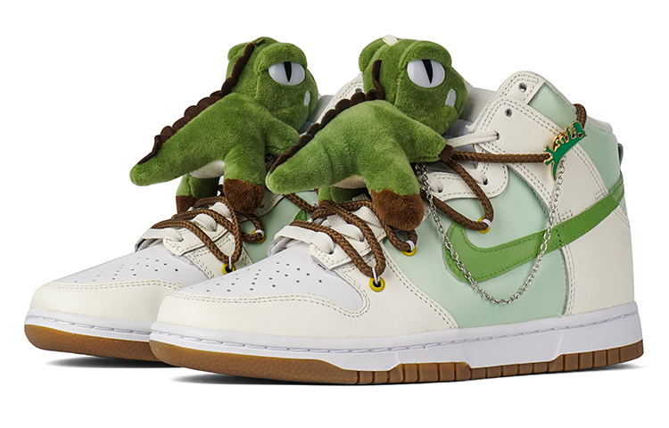 Lookbook 【訂製球鞋】Nike Dunk High 推薦 噴繪 情人節禮物 小恐龍 卡通 高幫 板鞋 女款 白綠