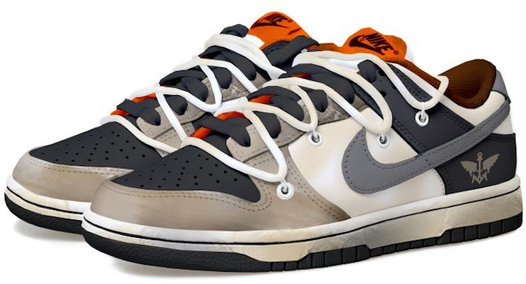 【定製球鞋】 Nike Dunk Low 做舊Vibe風 復古 天使 解構風 低帮 板鞋 女款 灰色 Lookbook 【定製球鞋】 Nike Dunk Low 做舊Vibe風 復古 天使 解構風 低帮 板鞋 女款 灰色