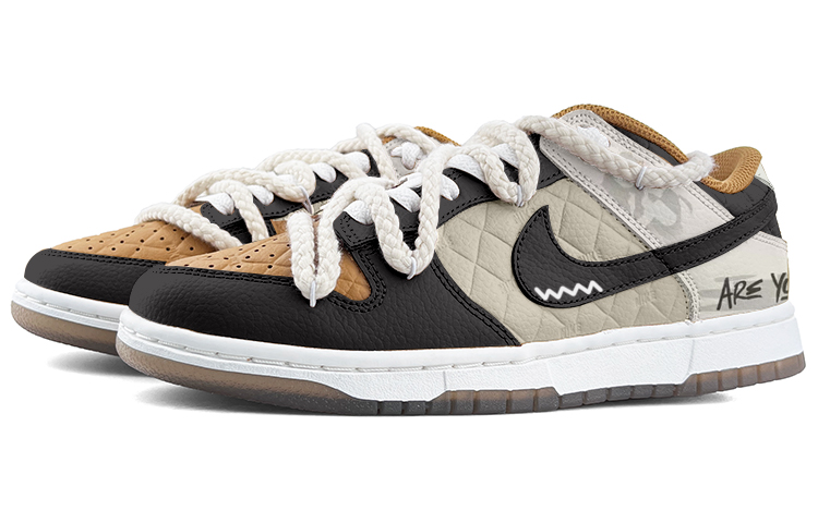 Lookbook 【訂製球鞋】Nike Dunk Low 杏仁黑松露 拼色 復古 小眾 解構鞋帶 經典休閒 防滑耐磨 低筒 滑板鞋 女款 灰黑