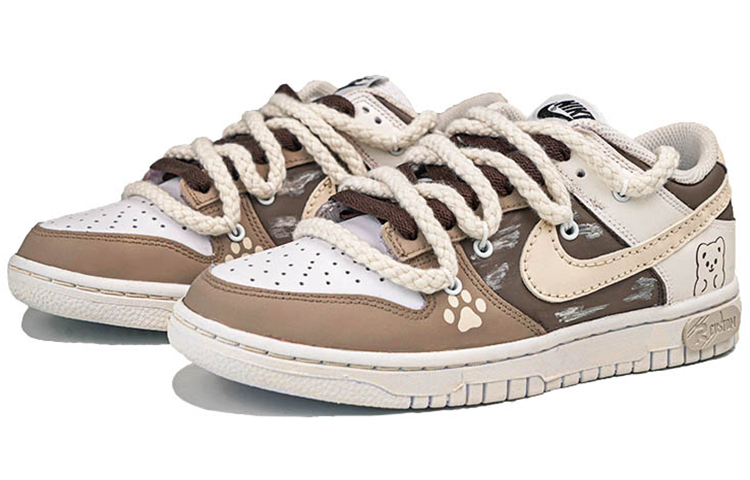 Lookbook 【客製化球鞋】Nike Dunk Low 動物紋 小熊餅乾 卡通 可愛 解構鞋帶 甜酷風 禮物 低筒 板鞋 女款 摩卡棕