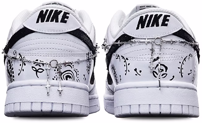 【客製化球鞋】Nike Dunk Low "動物紋" Vibe解構風格 手繪噴繪腰果花十字架鞋鍊 潮男節主題 低幫 板鞋 女款 白黑 Shop 【客製化球鞋】Nike Dunk Low "動物紋" Vibe解構風格 手繪噴繪腰果花十字架鞋鍊 潮男節主題 低幫 板鞋 女款 白黑