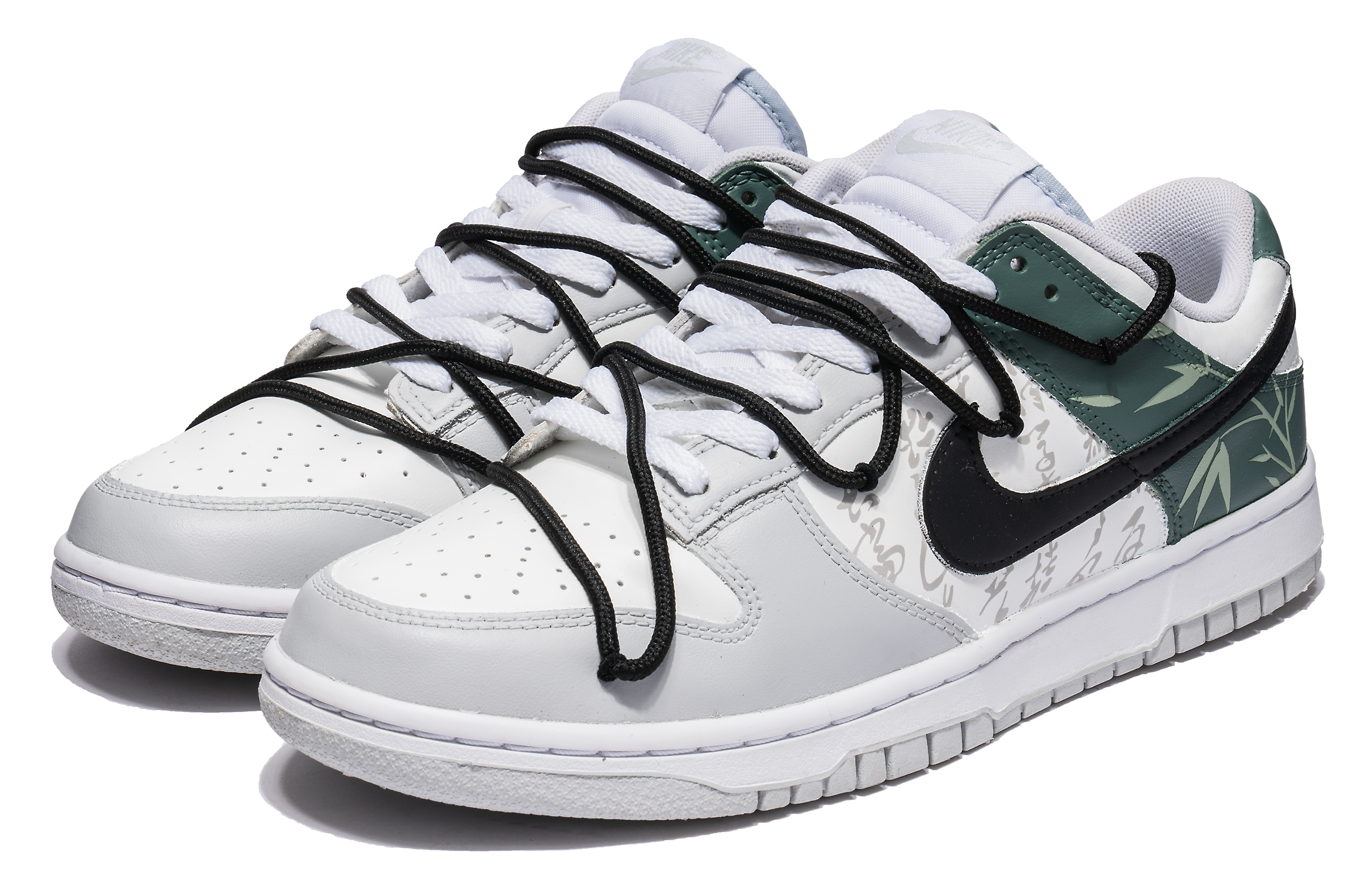 Shop (W) [Sepatu Kustom] Nike Dunk Low 'Panda Bambu Putih-Hijau' DH9765-102(Team22-女款绿竹白绿)