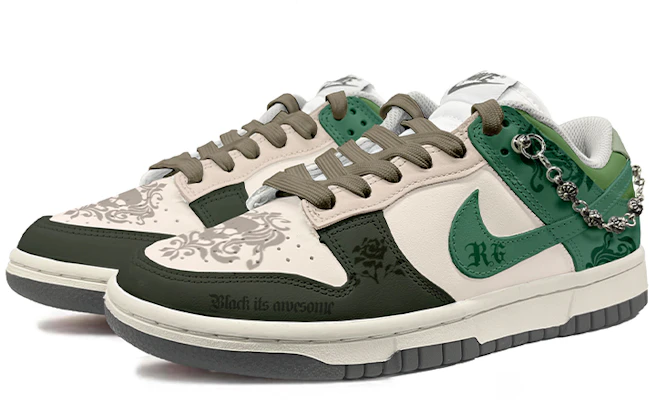 (W) 나이키 덩크 로우 '블랙 그린 로즈 체인' (커스텀) DD1503-117(TeamK-青藤玫瑰) Lookbook (W) 나이키 덩크 로우 '블랙 그린 로즈 체인' (커스텀) DD1503-117(TeamK-青藤玫瑰)