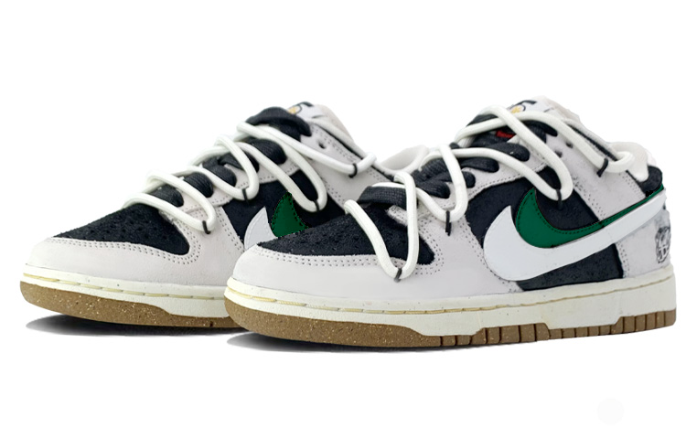 Lookbook (W) [Kasut Custom] Nike Dunk Low 'Senyum Swoosh Hitam Kelabu' DO9457-100(TeamK-黑色火焰)