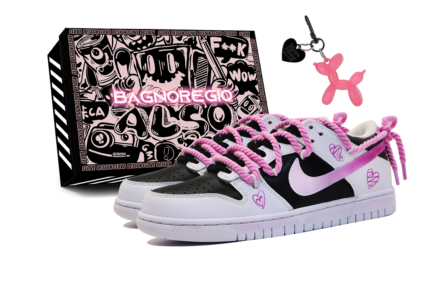 Buy 【訂製球鞋】Nike Dunk 低筒 triple white 晴天玫瑰 街頭版 女款 黑粉