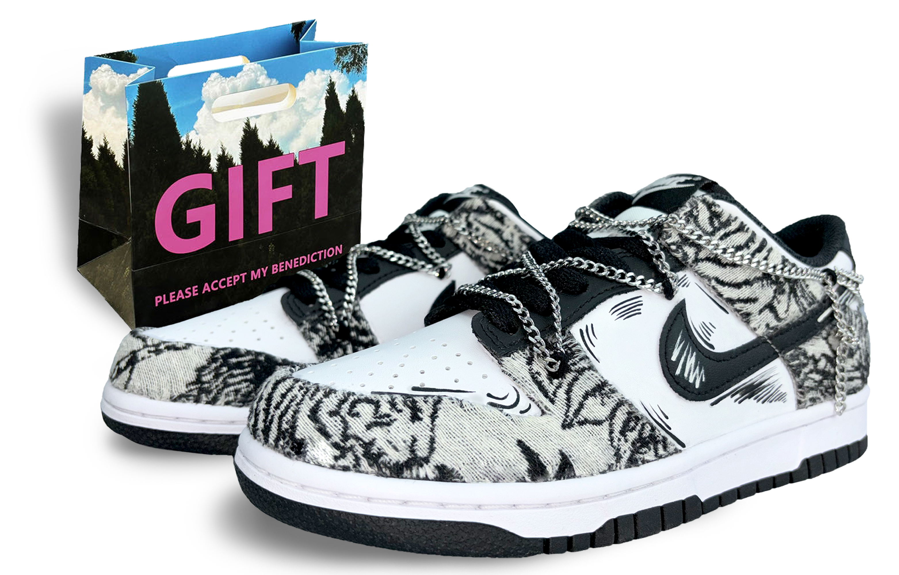 Buy (W) [Kasut Custom] Nike Dunk Low 'Panda Hitam Putih' CW1590-100(Team220-夜游凉野S-BOX)