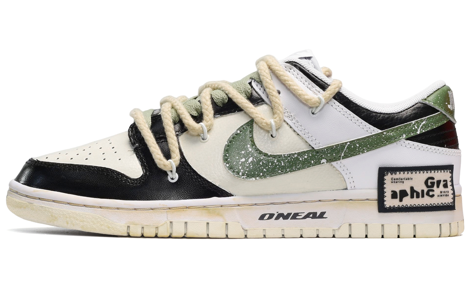 Buy (W) 나이키 덩크 로우 '블랙 화이트 옐로우 패치워크 스플래터' (커스텀) DD1503-121(TeamE-女款泼墨黑白黄)