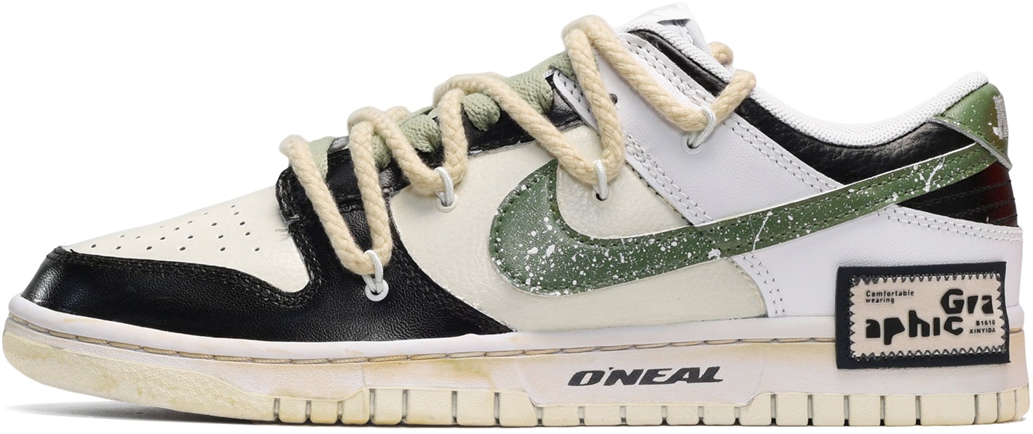 custom-shoes-women-nike-dunk-low-black-white-yellow-patchwork-splatter