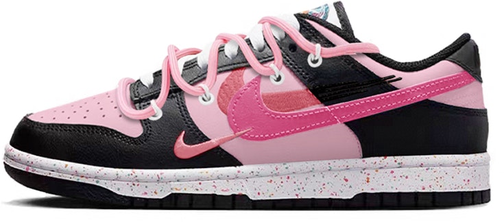 custom-shoes-women-nike-dunk-low-black-white-pink-multi-color-swoosh