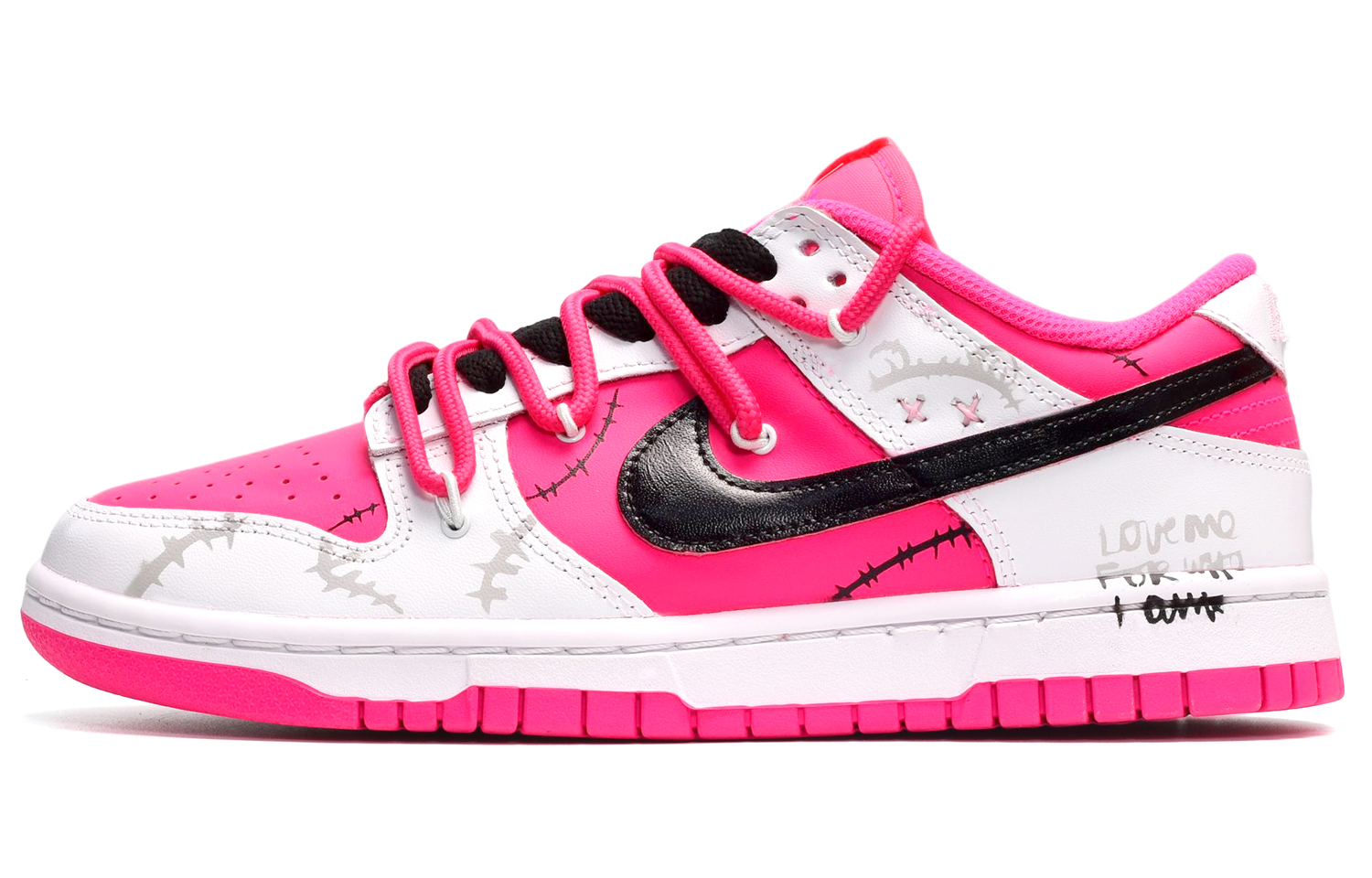 Buy (W) [Sepatu Kustom] Nike Dunk Low 'Hitam Putih Pink Beruang' DZ5196-600(TeamE-女款布偶熊黑白粉BOX)