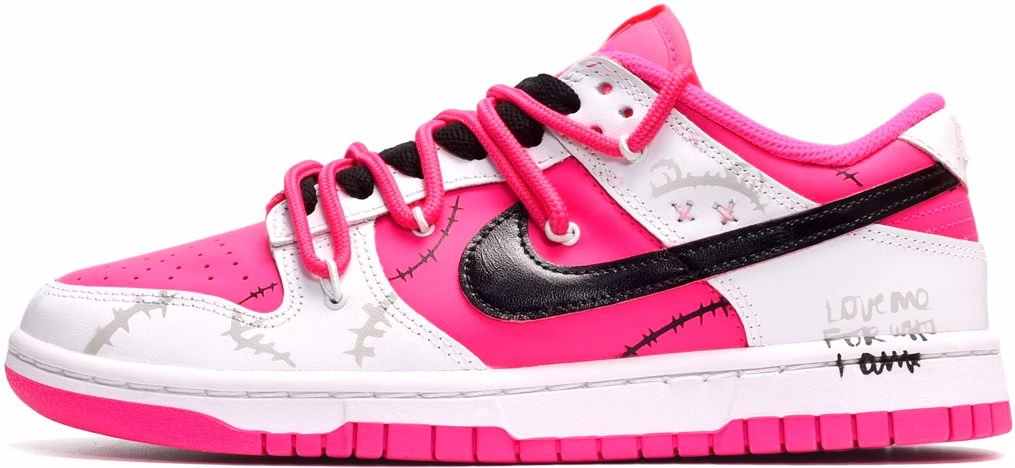 custom-shoes-women-nike-dunk-low-black-white-pink-bear