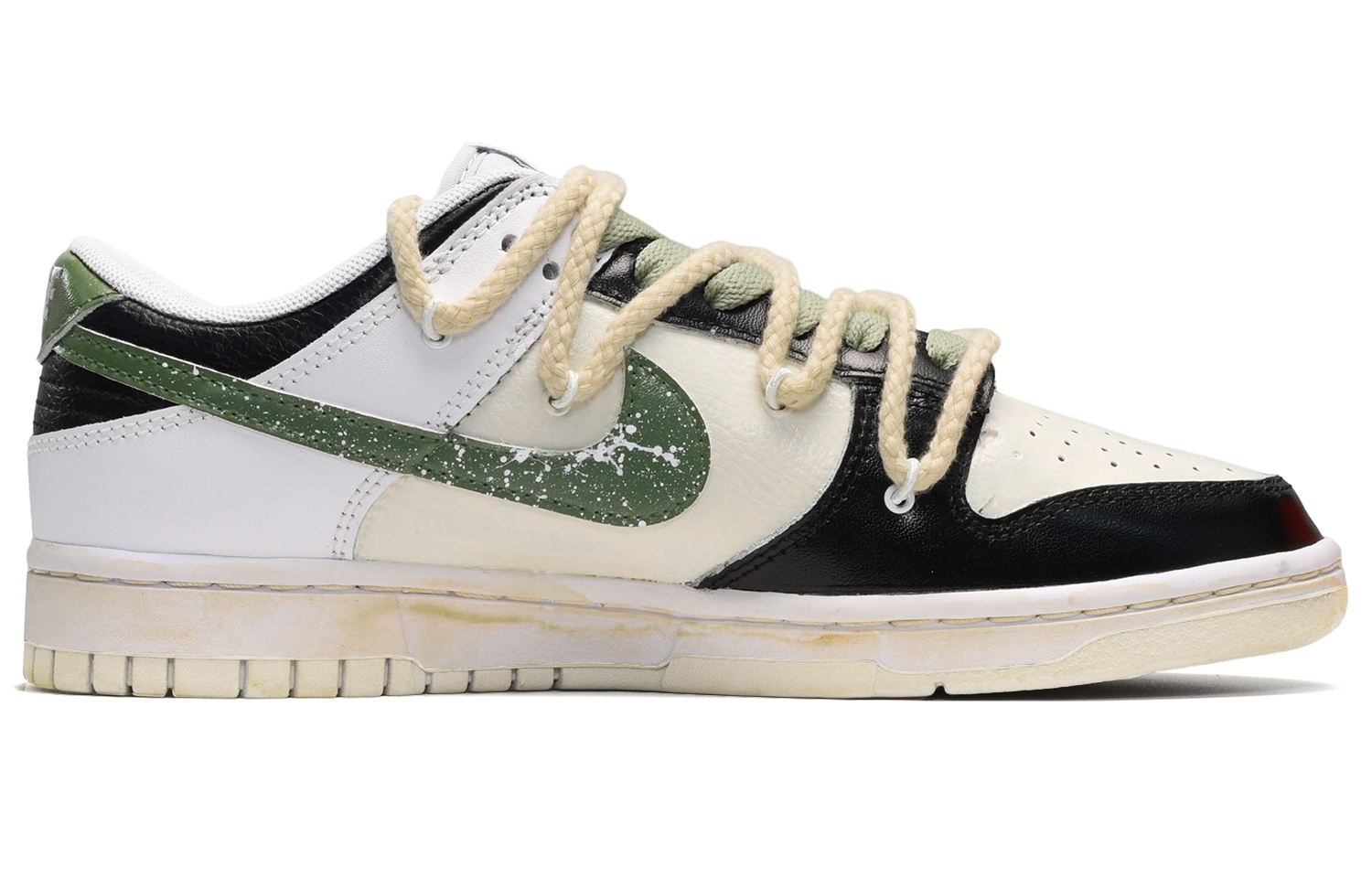 Order (W) 나이키 덩크 로우 '블랙 화이트 옐로우 패치워크 스플래터' (커스텀) DD1503-121(TeamE-女款泼墨黑白黄)