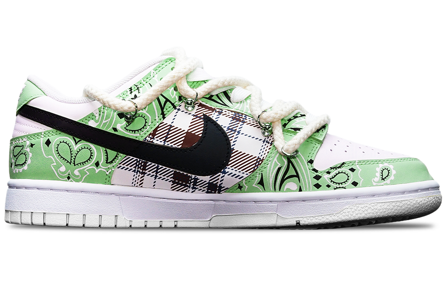 Order (W) [Sepatu Kustom] Nike Dunk Low 'Hitam Putih Hijau Paisley' DH9765-100(TeamT-腰果花绿白S-BOX)