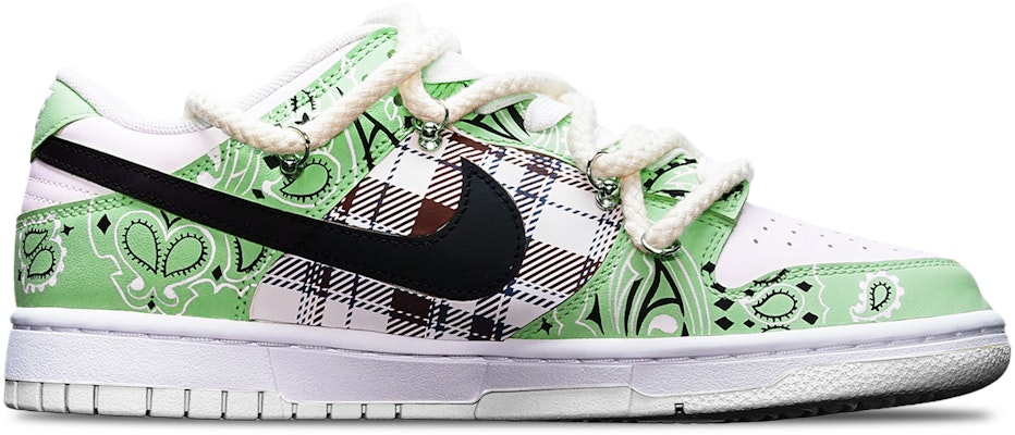【客製運動鞋】 Nike Dunk Low TS 格紋腰果花 貼皮 解構雙鞋帶 限量特殊鞋盒 復古 低筒 滑板鞋 女款 黑白綠 Order 【客製運動鞋】 Nike Dunk Low TS 格紋腰果花 貼皮 解構雙鞋帶 限量特殊鞋盒 復古 低筒 滑板鞋 女款 黑白綠