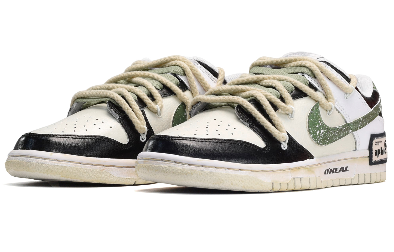 Lookbook (W) 나이키 덩크 로우 '블랙 화이트 옐로우 패치워크 스플래터' (커스텀) DD1503-121(TeamE-女款泼墨黑白黄)