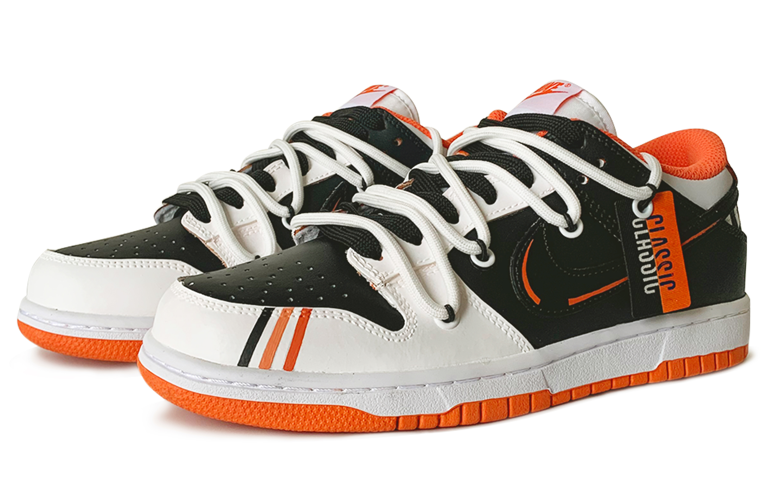 Lookbook (W) [Zapatos Personalizados] Nike Dunk Low 'Negro Blanco Naranja' DJ9955-800(TeamD-女款赛结旗)