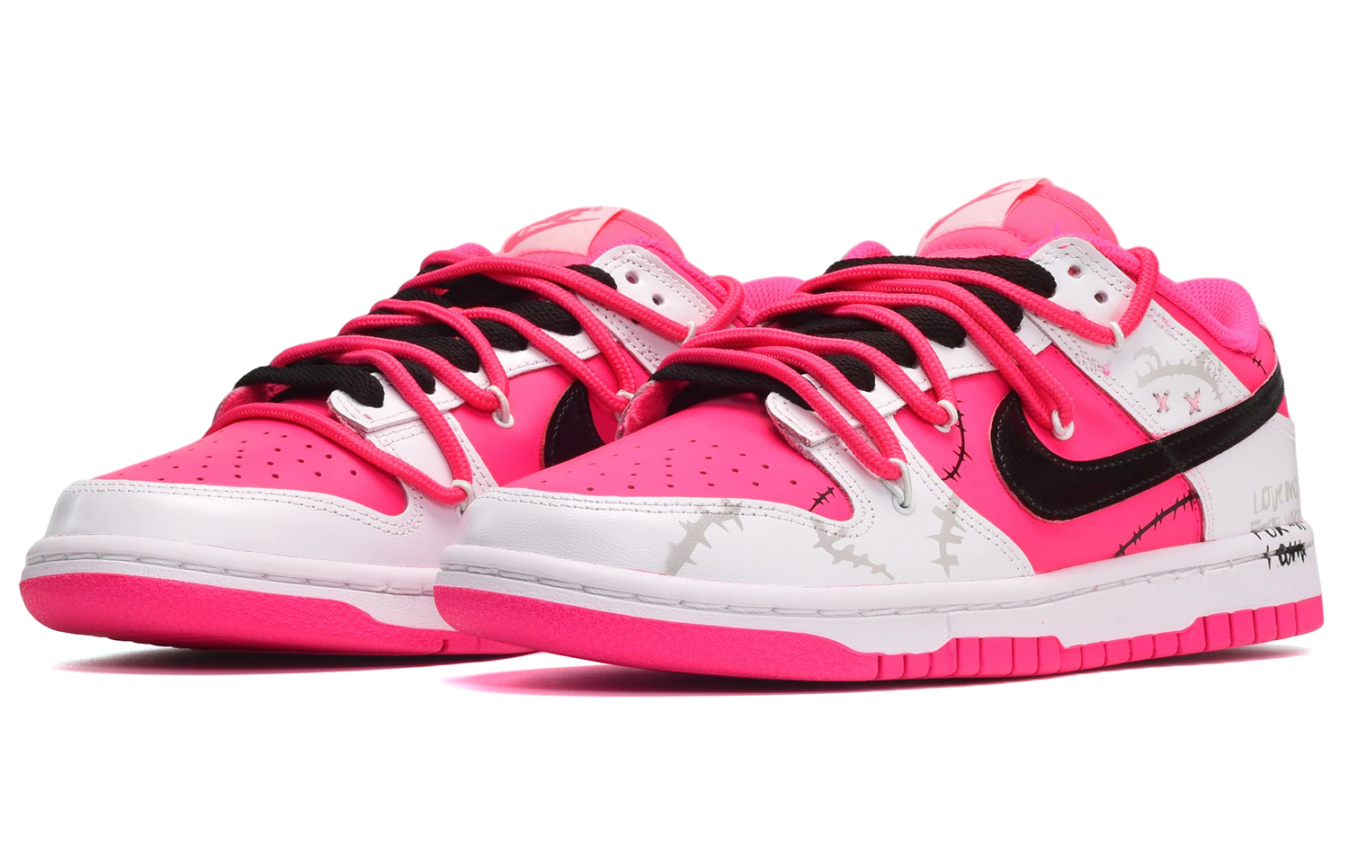 Lookbook (W) [Sepatu Kustom] Nike Dunk Low 'Hitam Putih Pink Beruang' DZ5196-600(TeamE-女款布偶熊黑白粉BOX)