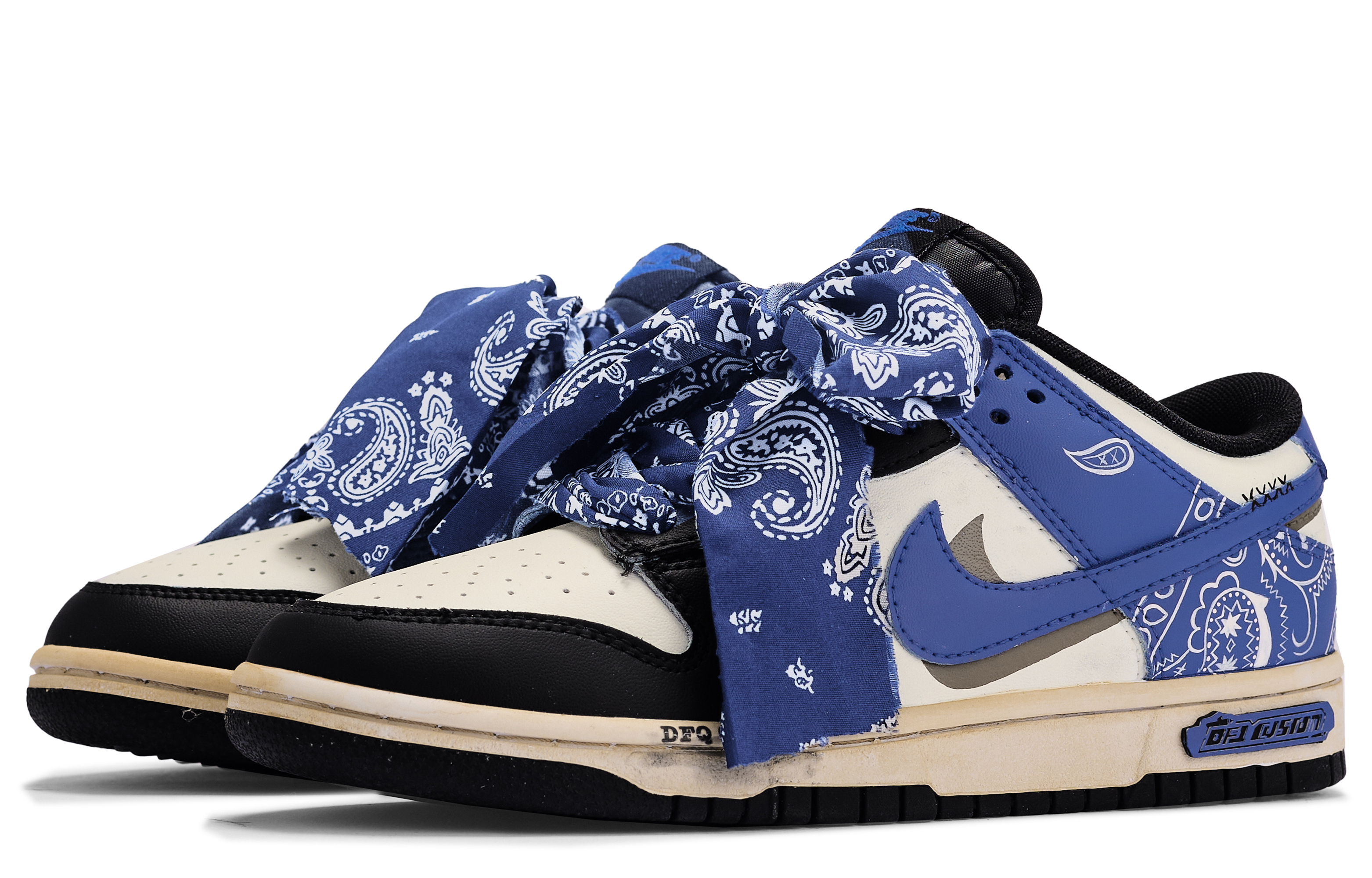 Lookbook (W) Zapatillas Nike Dunk Low 'Azul Negro Blanco Da Vinci Custom' DH9765-104(TeamM-腰果花-BOX)