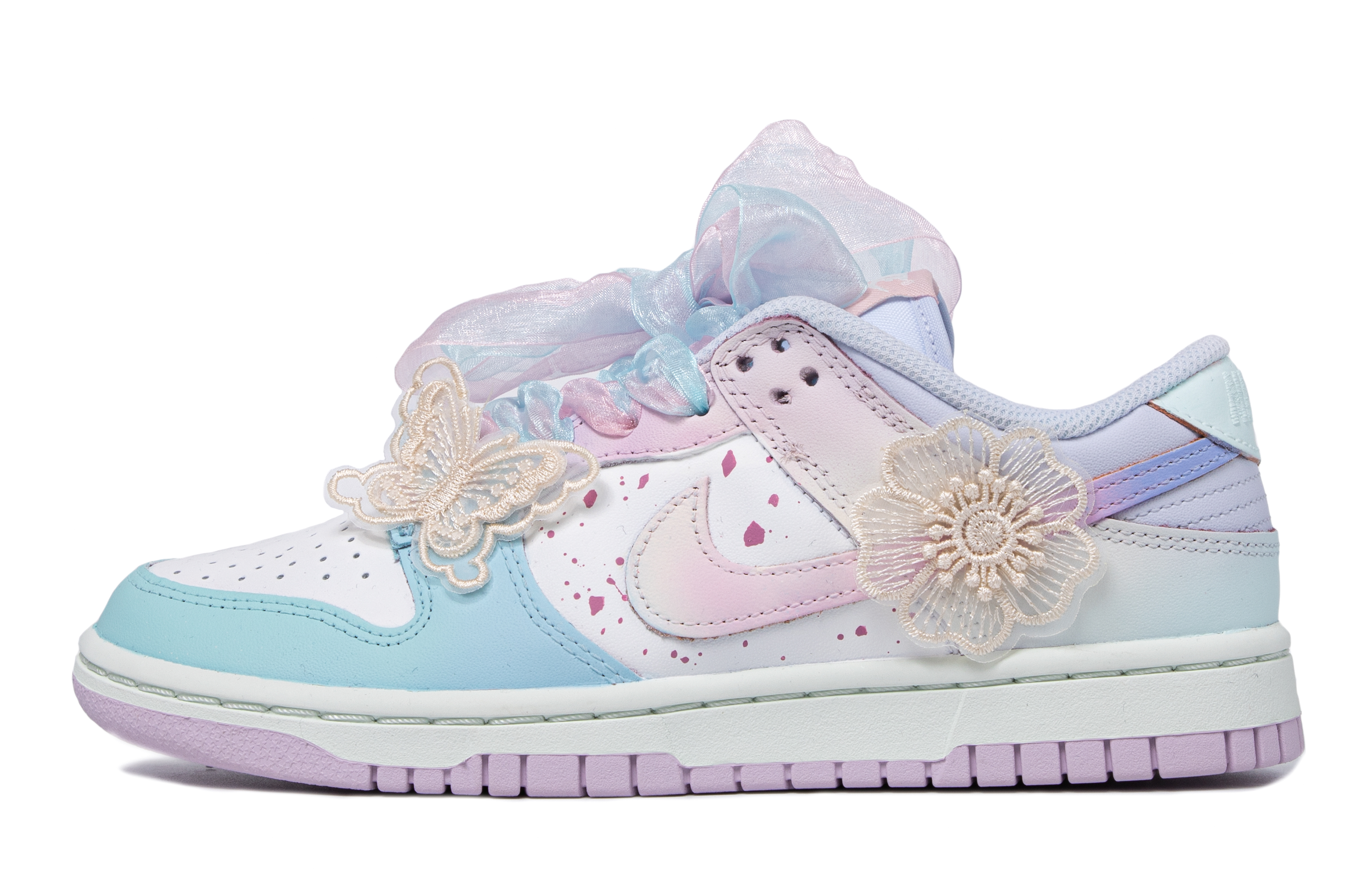 Buy 【定制球鞋】Nike Dunk Low 漸變噴色 蕾絲 櫻花 低幫 板鞋 女款 藍粉白