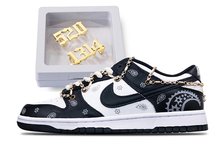 Buy (W) [Nike Kasut Custom] Nike Dunk Low 'Cashew Flower' DD1503-101(Teamone-黑白腰果花钻链)