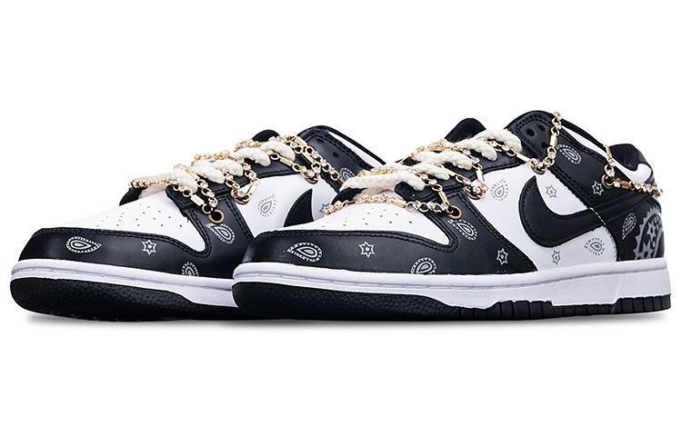 Shop (W) [Nike Kasut Custom] Nike Dunk Low 'Cashew Flower' DD1503-101(Teamone-黑白腰果花钻链)