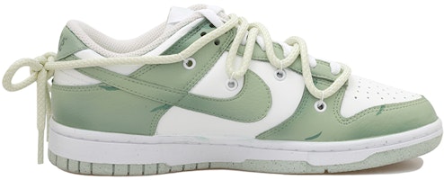 【定製球鞋】 Nike Dunk Low 樹葉 再見長安 中國風 抹茶 暈染 解構鞋帶 低筒 板鞋 女款 白綠 Order 【定製球鞋】 Nike Dunk Low 樹葉 再見長安 中國風 抹茶 暈染 解構鞋帶 低筒 板鞋 女款 白綠