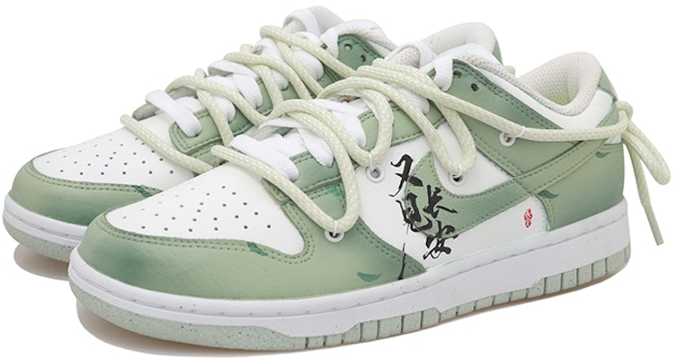 【定製球鞋】 Nike Dunk Low 樹葉 再見長安 中國風 抹茶 暈染 解構鞋帶 低筒 板鞋 女款 白綠 Lookbook 【定製球鞋】 Nike Dunk Low 樹葉 再見長安 中國風 抹茶 暈染 解構鞋帶 低筒 板鞋 女款 白綠