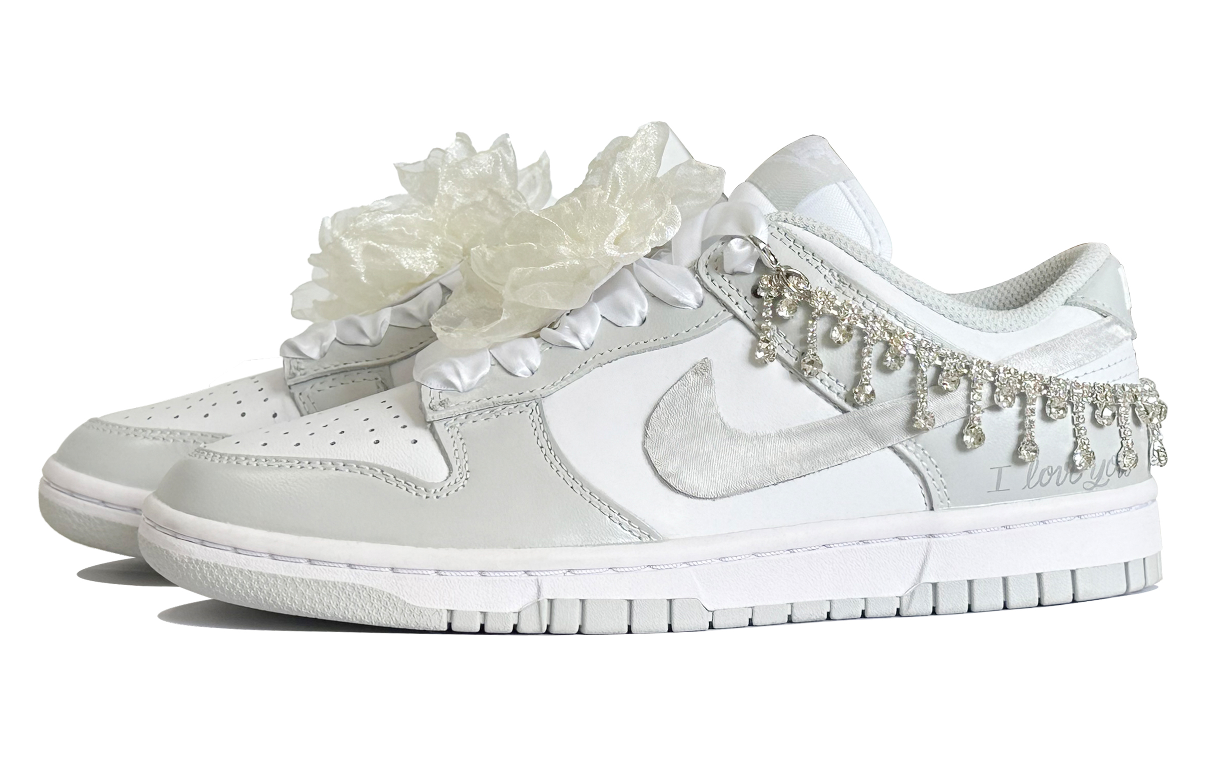 Shop (W) [Sepatu Kustom] Nike Dunk Low 'Crystal Patchwork Abu-Putih' DD1503-103(TeamK-爱意闪耀)