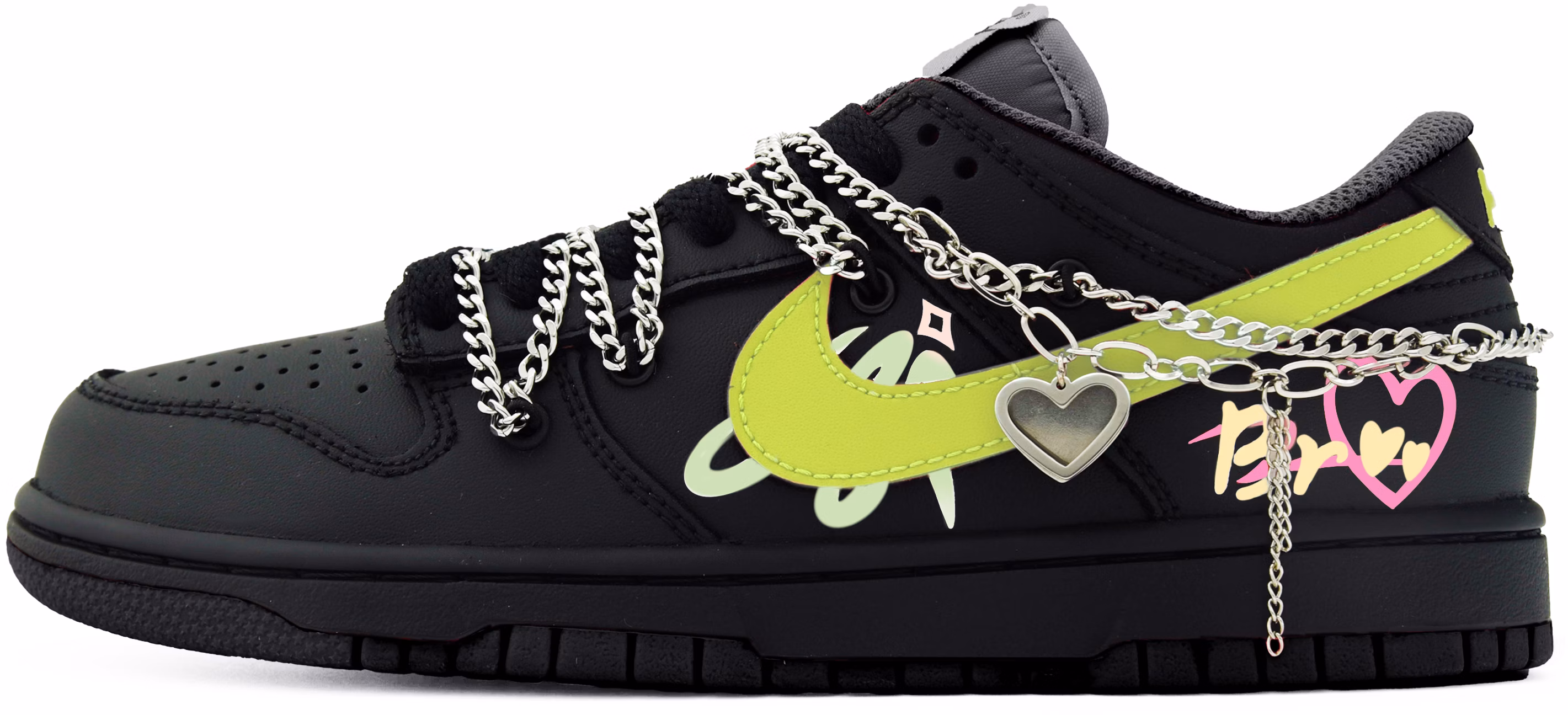 custom-shoes-women-nike-dunk-low-cyberpunk-black-pink-green