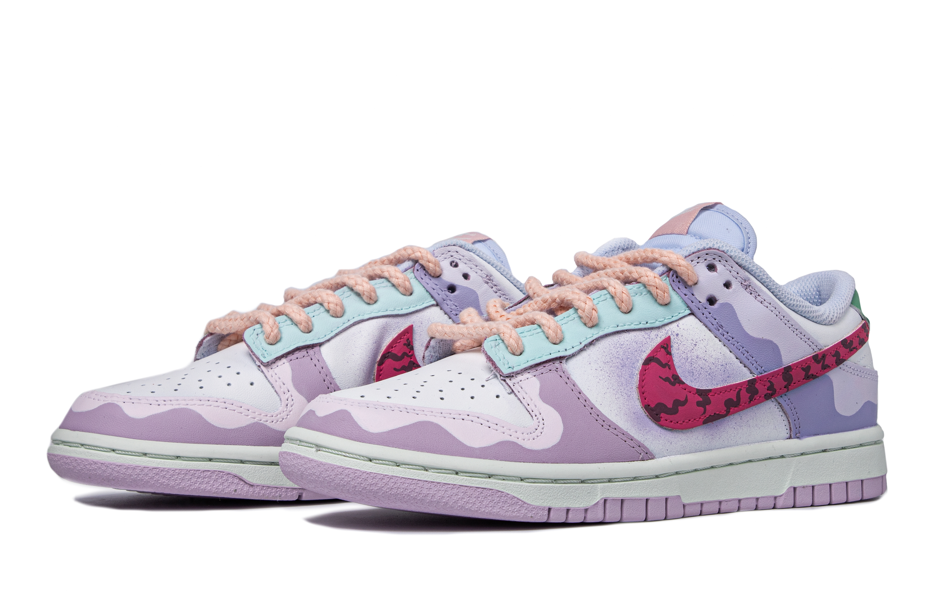 Lookbook (W) Zapatillas Nike Dunk Low 'Da Vinci Atmósfera Rosa Rayas Tigre' DD1503-001(TeamM-女款流动粉红粉红紫白)