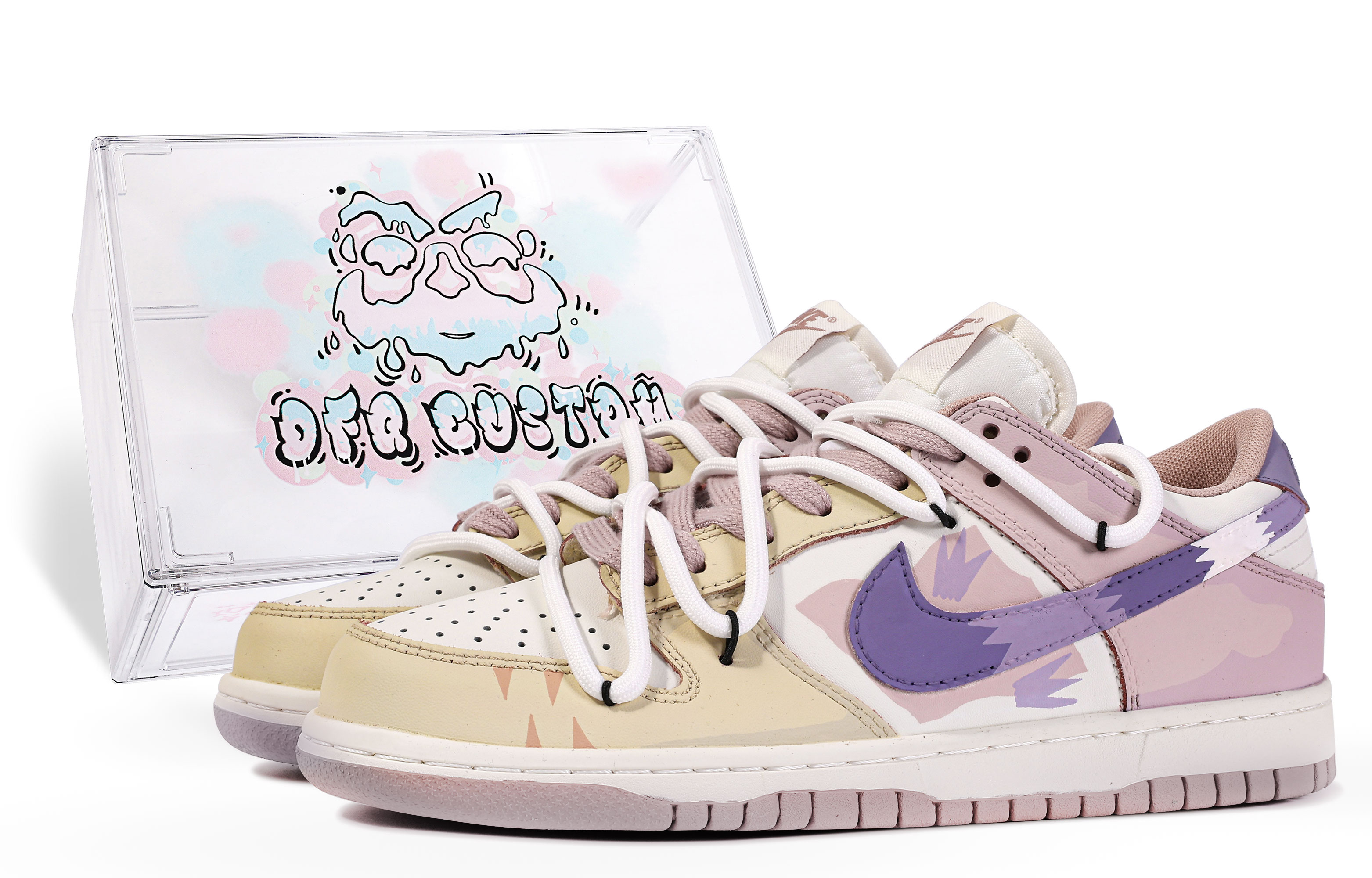 Buy 【訂製球鞋】Nike Dunk Low 達文西客製 禮盒 迪路 塗鴉 可愛 解構 百搭 舒適 低筒 板鞋 女款 粉黃紫白