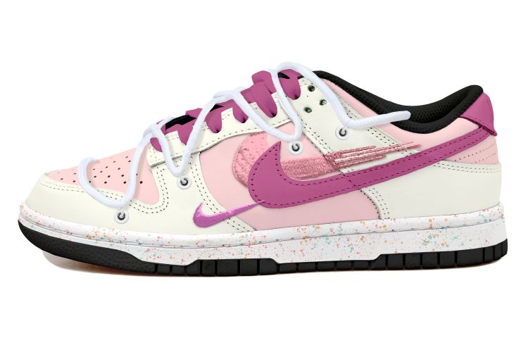 [Custom Shoes] (W) Nike Dunk Low 'Deconstructed Splatter Multi-Swoosh Off-White/Pink/Red'