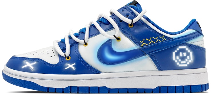 custom-shoes-women-nike-dunk-low-deconstructed-laces-pixel-smiley-blue-white