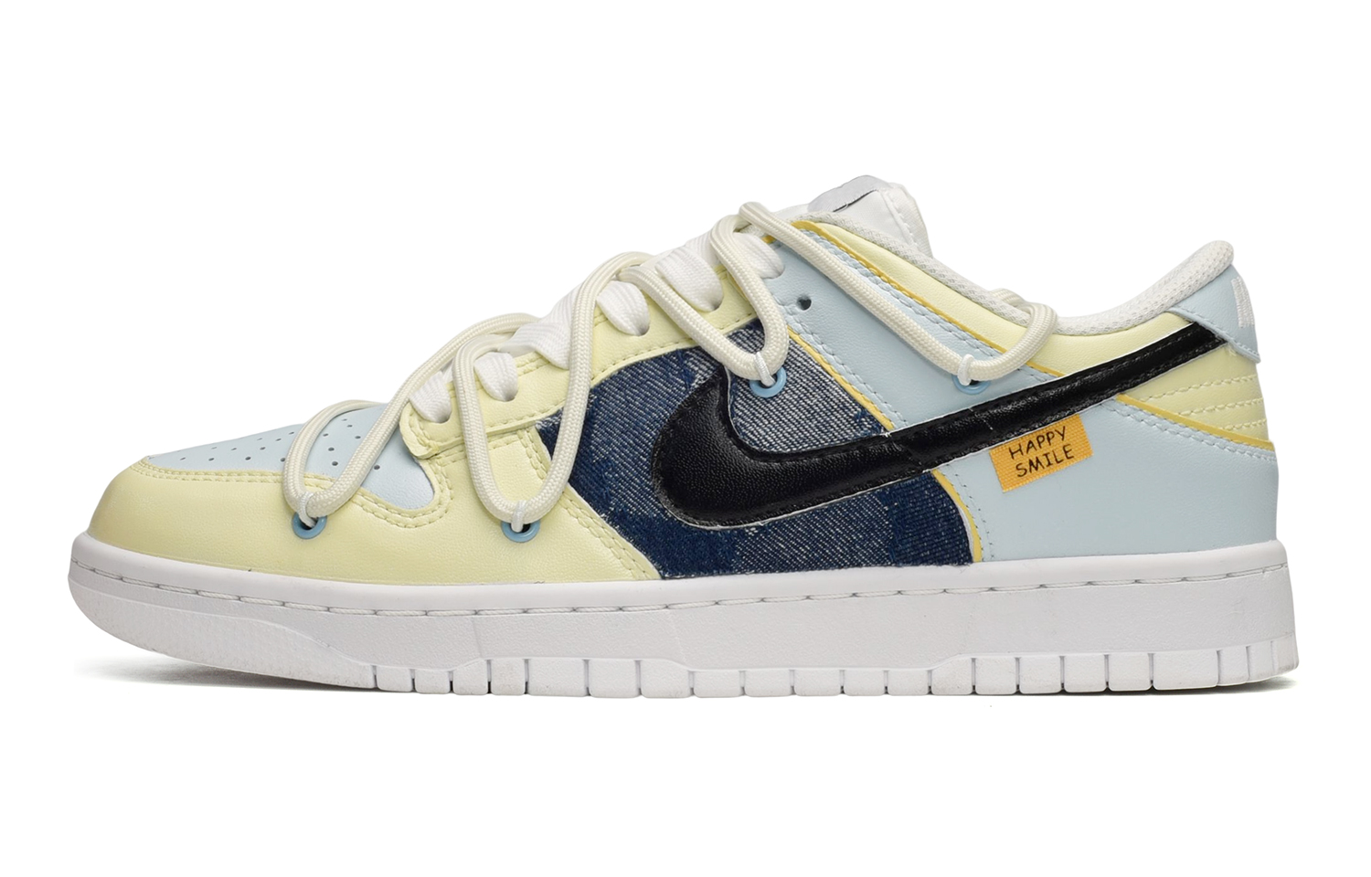 Buy (W) 【定制鞋款】耐克Dunk Low "解构牛仔黄蓝黑" DH9765-100(TeamE-女款牛仔贴布黄蓝黑)