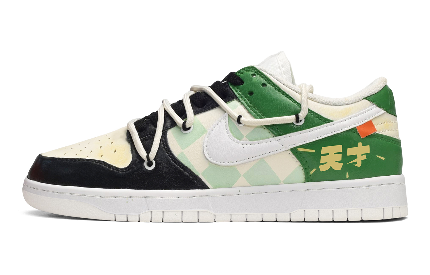 Buy (W) [Nike Sepatu Kustom] Dunk Low 'Deconstructed Genius Checkerboard Hitam Hijau' DH9765-100(TeamE-女款天才黑黄绿)