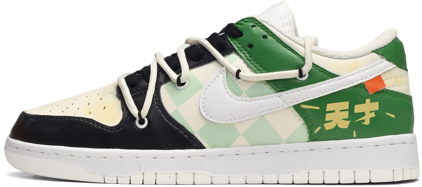 custom-shoes-women-nike-dunk-low-deconstructed-genius-checkerboard-black-green-toe