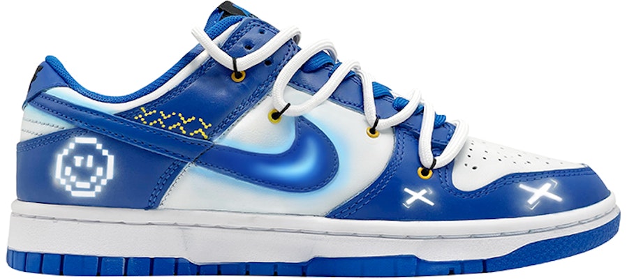【定制球鞋】Nike Dunk Low 小解構鞋帶 電玩 像素笑臉 低幫 板鞋 女款 藍白 Order 【定制球鞋】Nike Dunk Low 小解構鞋帶 電玩 像素笑臉 低幫 板鞋 女款 藍白