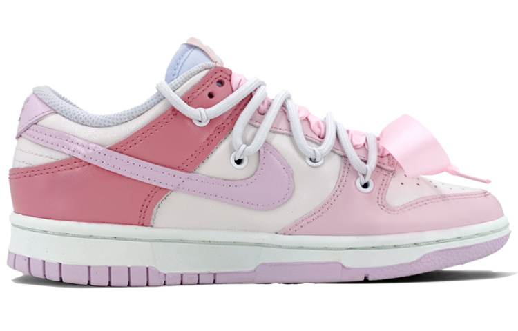 Order 【客製化球鞋】Nike Dunk Low 解構鞋帶 特殊鞋盒 小香風 珍珠鏈條 絲綢鞋帶 女生日禮 女神專屬 低筒 板鞋 女款 粉白